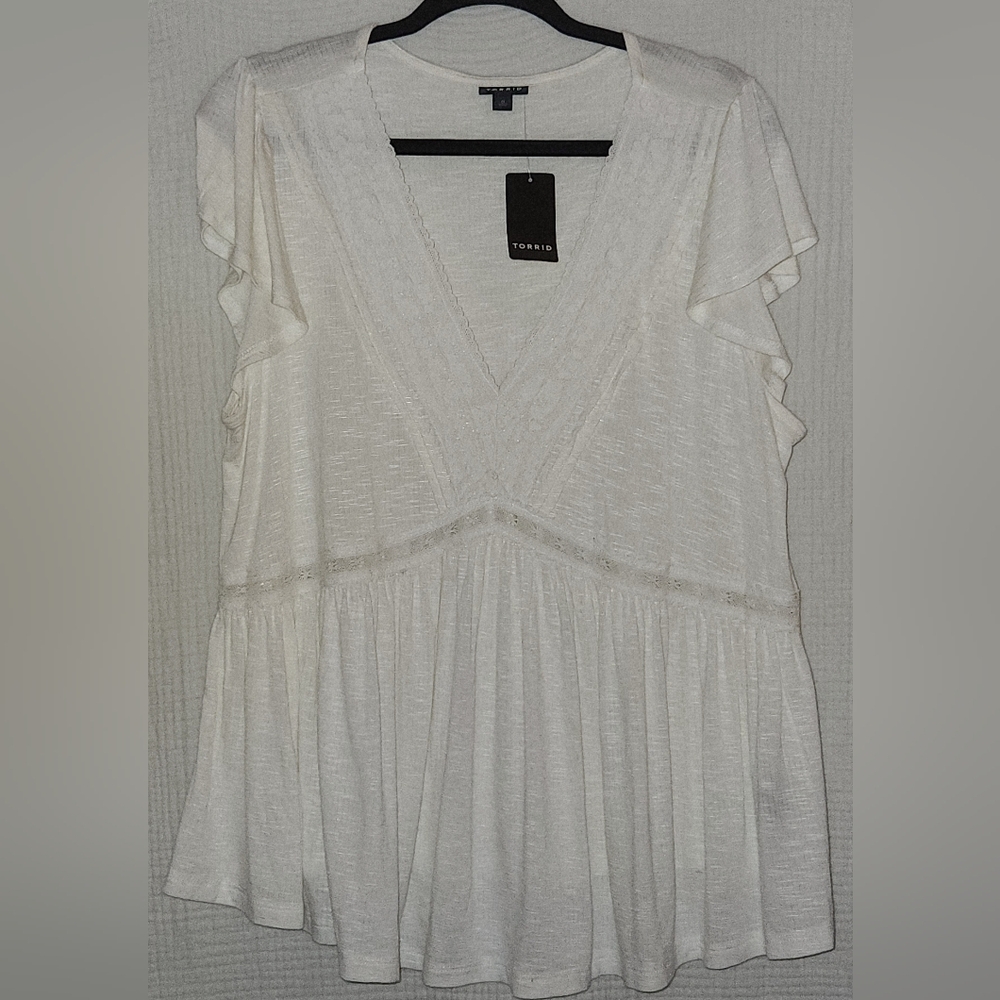 Torrid V-Neck Lace I  White Women's Top